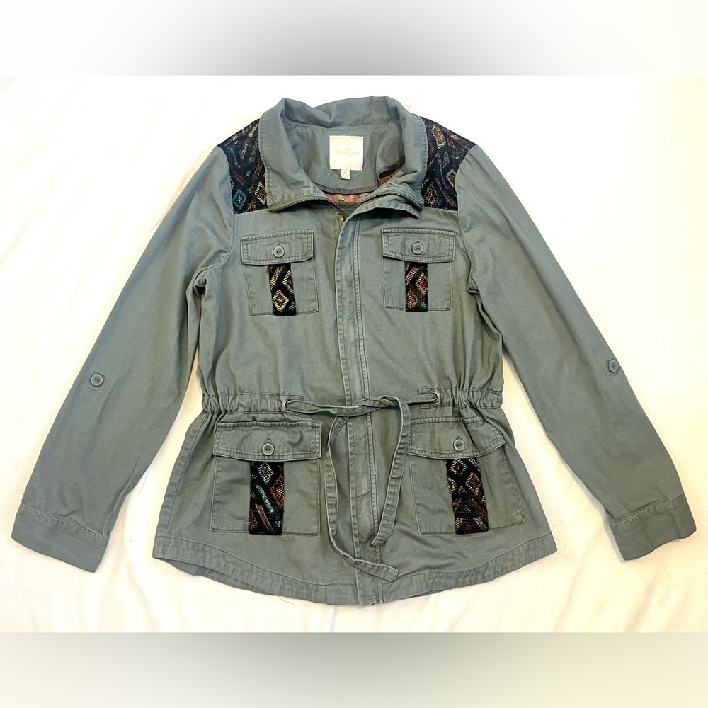 Mod Cloth Women's Army Green Utility Jacket with Woven Detail ModCloth Sz Medium